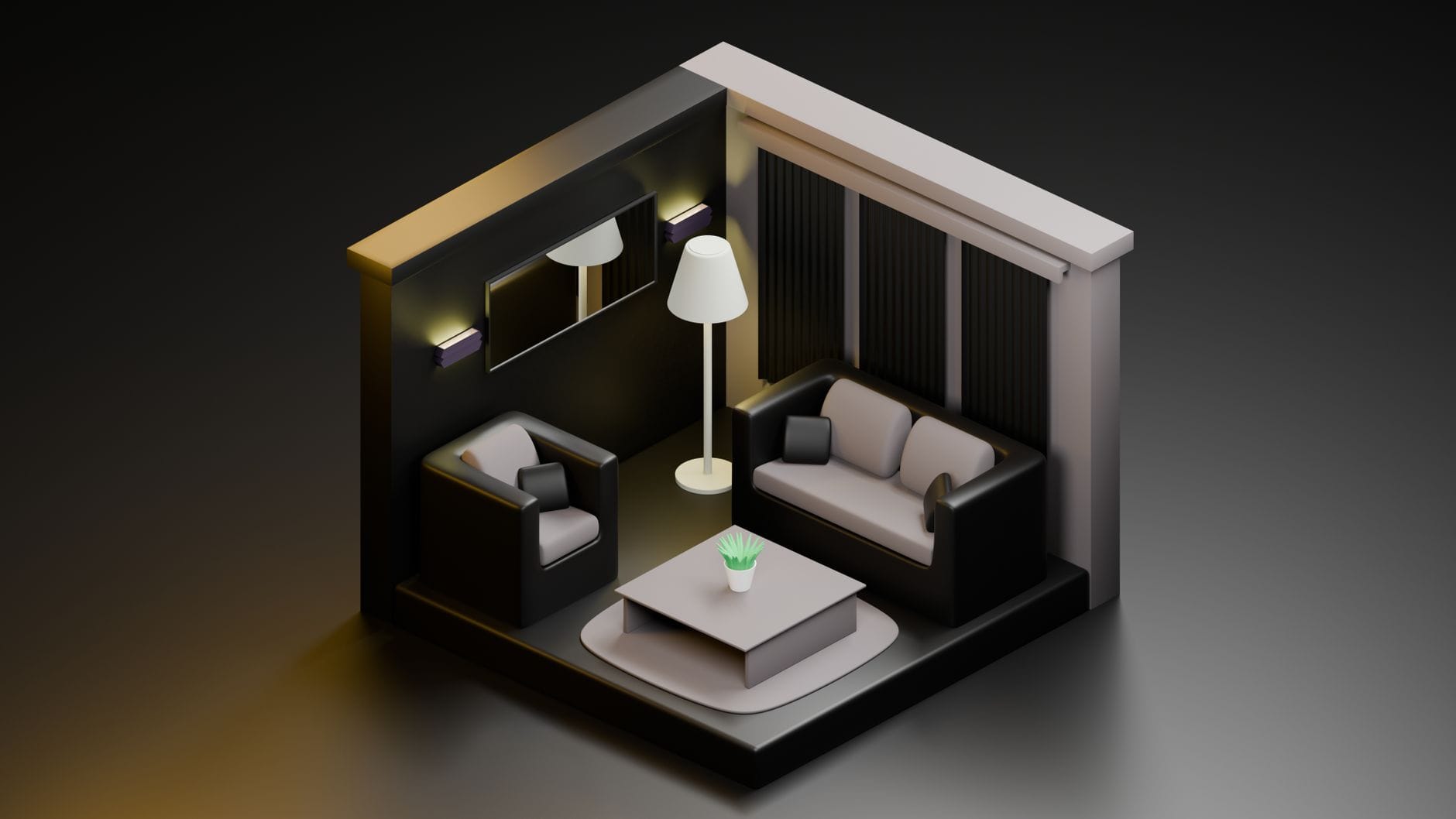 Nowoczesny, minimalistyczny salon w bloku z sofą i stolikiem kawowym